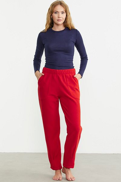 Sementa Red Fleece Sweatpants - Leg Detailed