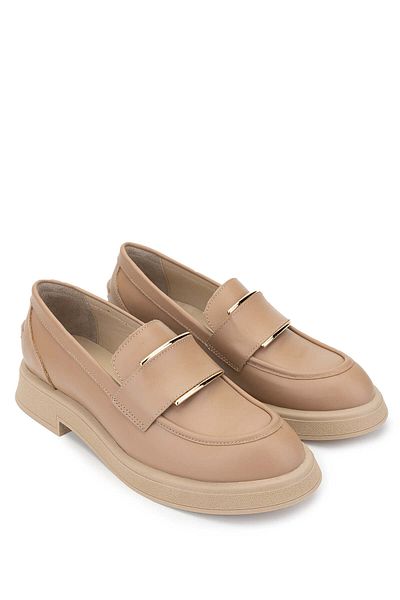 Tamer Tanca Women's Genuine Leather Beige Loafer Shoes