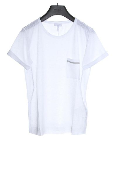 Escada Round Neck Linen T-shirt with Front Pocket