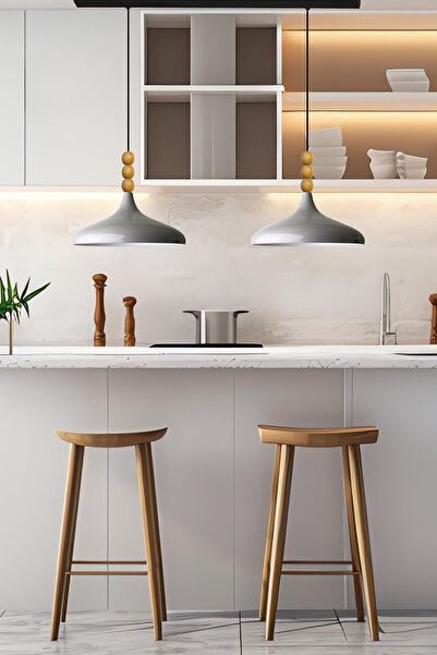 Bamyum İkili Gri Sarkıt Lamba Yemek Masası Oturma Odası Mutfak Salon Otel Café