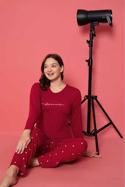 Temporium Women's Printed Patterned Long Sleeve Milan Fabric Bamboo Pajamas Set