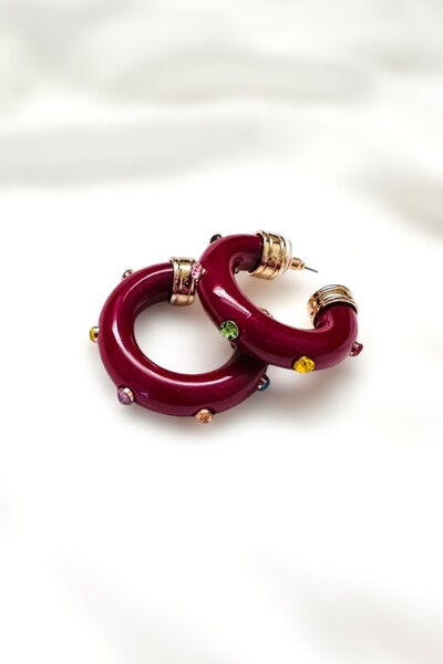 PETEK AKSESUAR Acrylic Colored Rhinestone Zimbali Hoop Earring