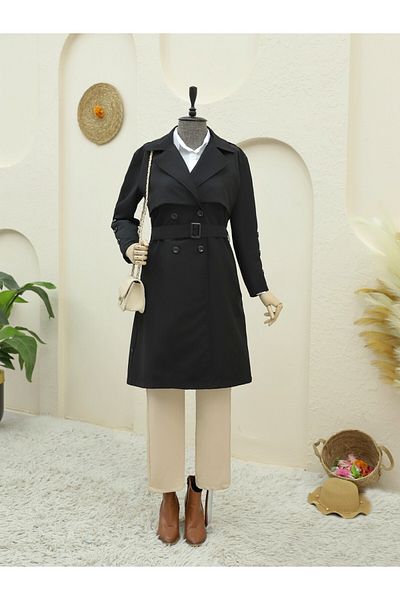 Modamorfo Inner Lined Buttoned Belted Trench Coat