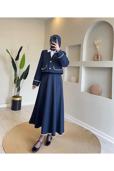 Esre Store 4492 Μοντέλο Hijab Διπλό Σετ - Navy Blue