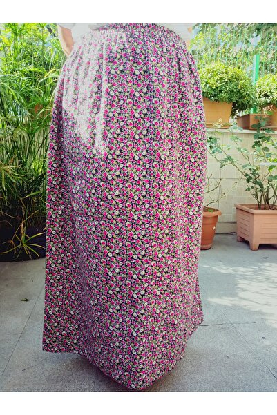 hoaryage Φούστα φανελένια με μοτίβο λουλουδιών μέγεθος Maxi 95cm - Ελαστική μέση