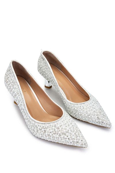 Tamer Tanca Women's Genuine Leather Beige Heeled Shoes