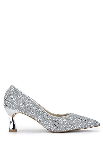 Tamer Tanca Women's Genuine Leather Silver Heeled Shoes