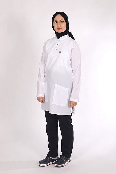 Pratik Medikal White-Navy Blue Hijab Suit - Lycra Nurse Jersey