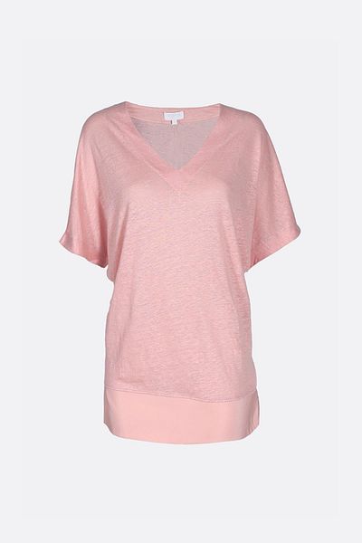 Escada V-neck Low Sleeve Long Linen T-shirt