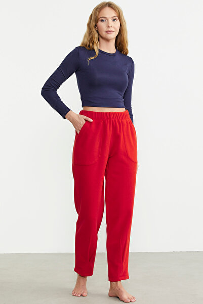 Sementa Paça Detaylı Polar Eşofman Altı - Kırmızı