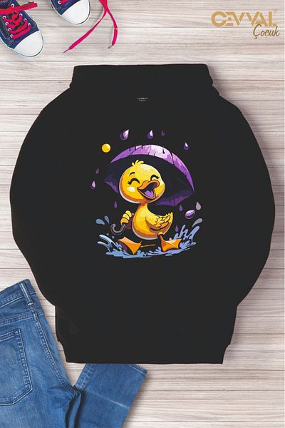 Cevval Детски суитшърт с качулка Oversize - с щампа на пиле