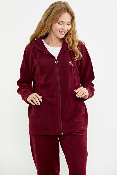 Sementa Burgundy Hooded Fleece Tunic Tracksuit Set