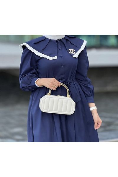 Esre Store Φόρεμα με γιακά χιτζάμπ Navy Blue 4487 Model