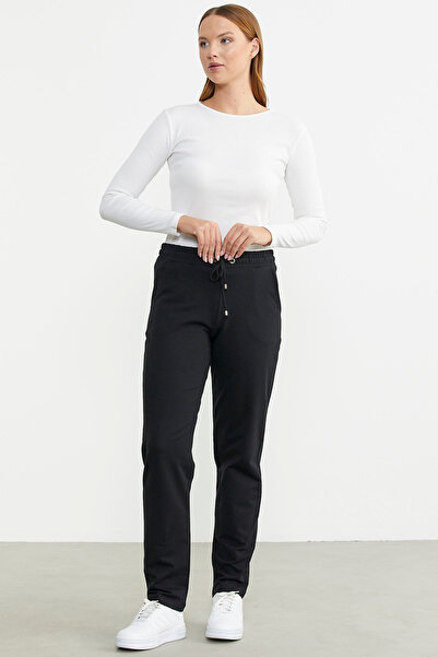 Sementa Skinny Leg Drawstring Waist Sweatpants - Black