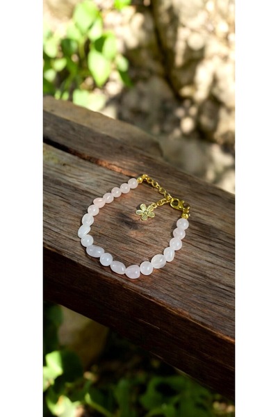 Sunshe Atelier Pembe Kuvars Doğal Taş Bileklik (AŞK-MUTLULUK-HUZUR) (çelik Ap...