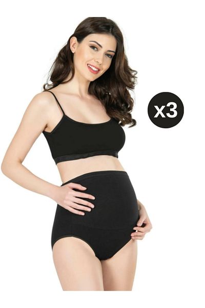 Jel Lingerie Chiloți de maternitate din 3 piese, din bumbac, din lycra, elastic, negru