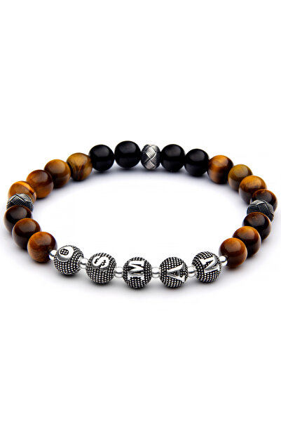 OTTOTESBİH Hediyelik Unisex Gümüş Aksesuarlı Kişiye Özel İsimli 8mm Oltutaşı ve Kaplangözü Doğaltaş Bileklik