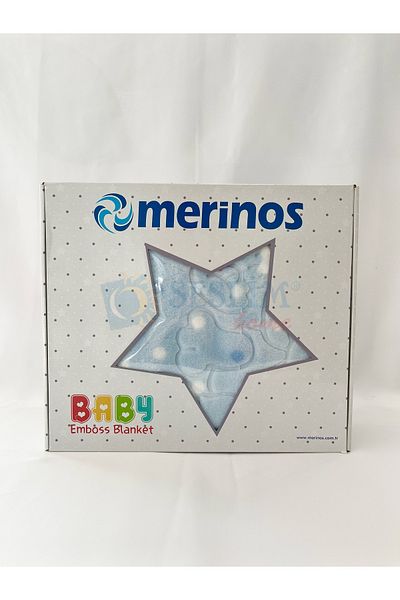 Merinos بطانية أطفال زرقاء من إمبوس