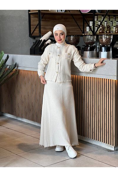 Esre Store 4460 - طقم حجاب قماش شانيل حجري مزدوج