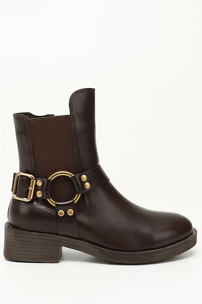 GÖNDERİ(R) Women / Girls Brown Zippered Thick Heeled Biker Boots