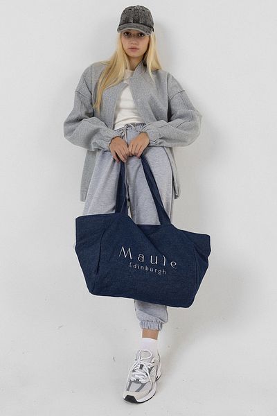 Maule Indigo Damen-Umhängetasche – 100 % Baumwolle, bestickte, detaillierte Tragetasche