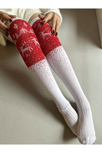 moneta boutique Коледни чорапи над коляното с шарка на елени, бор и детайл от сняг