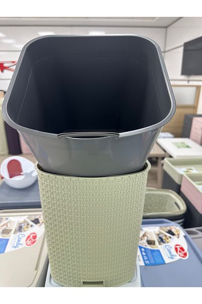 LeesHome 22 LT Ψάθινο πεντάλ εσωτερικός κάδος Πλαστικός Κάδος απορριμμάτων ΜΠΕΖ με Καπάκι 37x30x38 cm