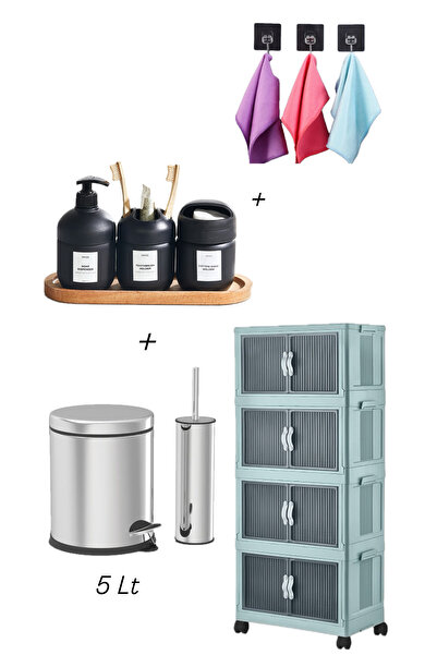 MCK Plus 4 Katlı Portatif Katlanabilir Dolap Depolama Dolabı Banyo Setli Çöp ...