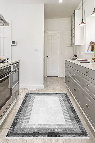 VOPTEKS Gri Mutfak Halısı Makinede Yıkanabilir Halı Kaymaz Taban Halı