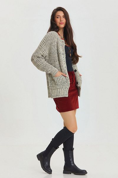 Clandestino Gray Loose Cardigan - Rubber Knitted and Pocket