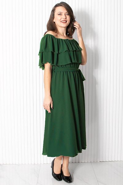 SUBU TASARIM Emerald Karmen Collar Chiffon Evening Dress - Tbs918