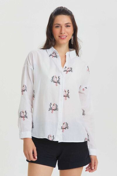 Clandestino Cămașă albă din bumbac brodat