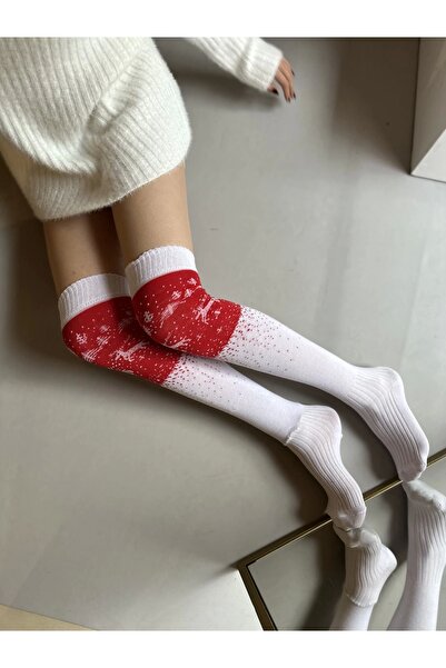 moneta boutique Коледни чорапи над коляното с шарка на елени, бор и детайл от сняг