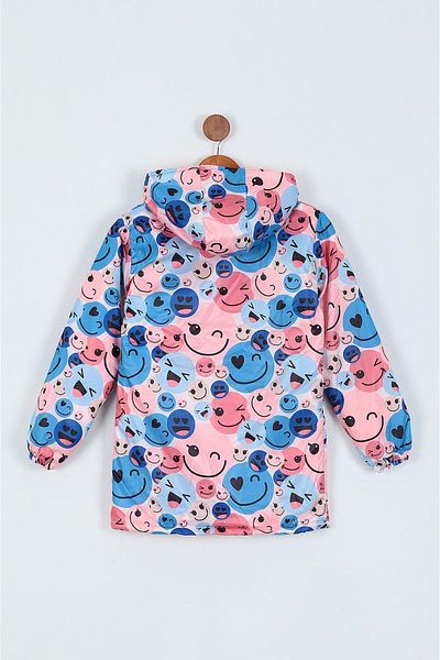 Minigimin Cicileri 9-12 Years Old Girl's Little Girl's Flowers Furry Hooded Raincoat - Baby Mouth