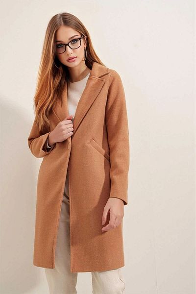 hazelin Camel Stamp Coat - Single Button, Double Pocket, Lined Hzl23W-Bd 190851