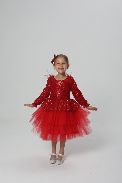 miço kids Red Sequined Peplum Kids Evening Dress