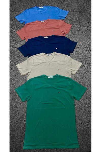 Est Estola Ανδρικό T-Shirt Koton Lycra Slim Fit V-Neck Πακέτο 5
