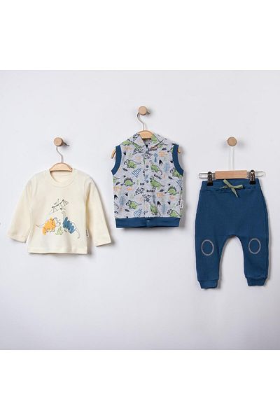 Necix's Dinosaur World Themed Baby Boy Triple Suit Indigo