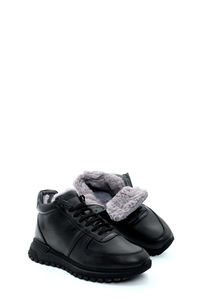 TUGERDİ Ανδρικές κλασικές μπότες Tugerdi μαύρες από γνήσιο δέρμα με επένδυση από γούνα με κορδόνια και φερμουάρ TG091541113111119