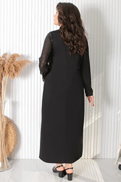 SUBU TASARIM Βραδινό φόρεμα με λεπτομέρεια παγιέτες μαύρο TBS920