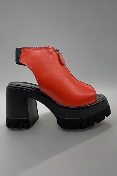 ALBİNİ Albini 24Y10911 Hakiki Deri Kırmızı Kadın Günlük Sandalet