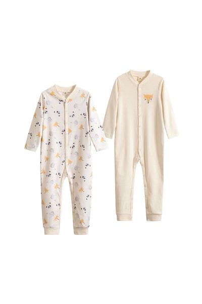 molica baby Unisex Printed Crew Neck Organic Cotton 2-Piece Baby Jumpsuit