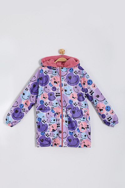 Minigimin Cicileri Furry Hooded Raincoat for 9-12 Years Old Girl - Purple
