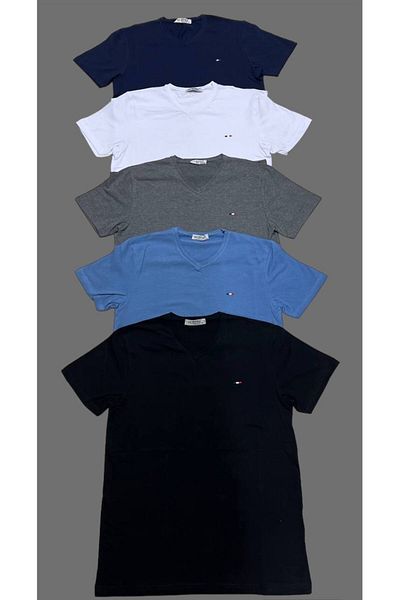 Est Estola Ανδρικό T-Shirt Koton Lycra Slim Fit V-Neck Πακέτο 5