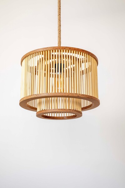 AHŞAP FABRİKASI Rustik Serisi Firuze Bambu Sarkıt Avize 35x25cm