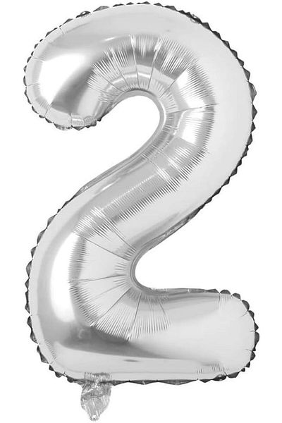 Paparti 2 Number Silver 16 Inch 36 cm Foil Number Balloon Party Celebration Birthday Balloon