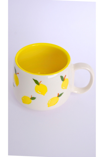Gezdikçe Bilelim كوب سيراميك مزدوج مصنوع يدويًا بنمط الليمون - كوب نسكافيه