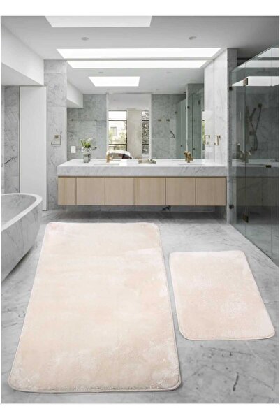 BEĞENDİ HOME Krem 80x150 50x80 Cm Büyük Ebat 2'li Banyo Paspası Kaymaz Klozet...