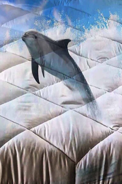 Else Dekor Синя ковдра з морським візерунком, з капітоном, для однієї людини, з наволочкою