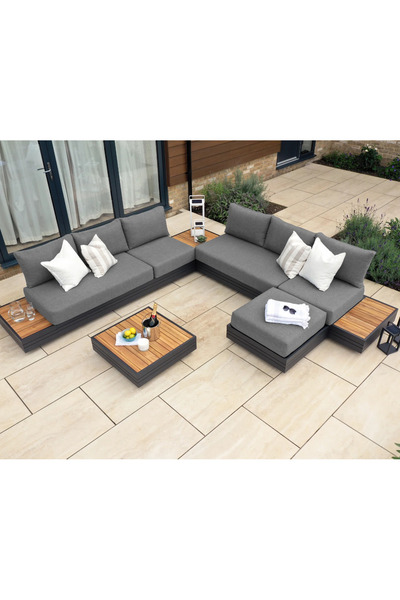 SCY Heita Dış Mekan Ahşap Tabla Bahçe Mobilya Modern Tasarım L Köşe Koltuk Ta...